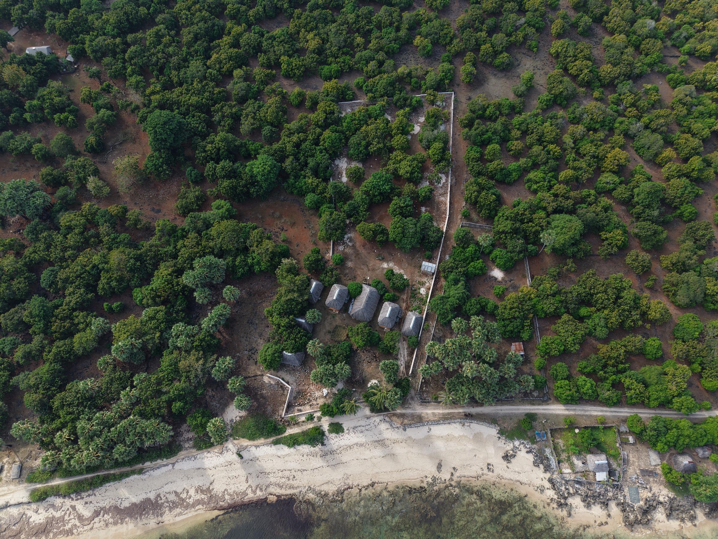 Top-down aerial of the entire parcel from the rear boundary to the beach